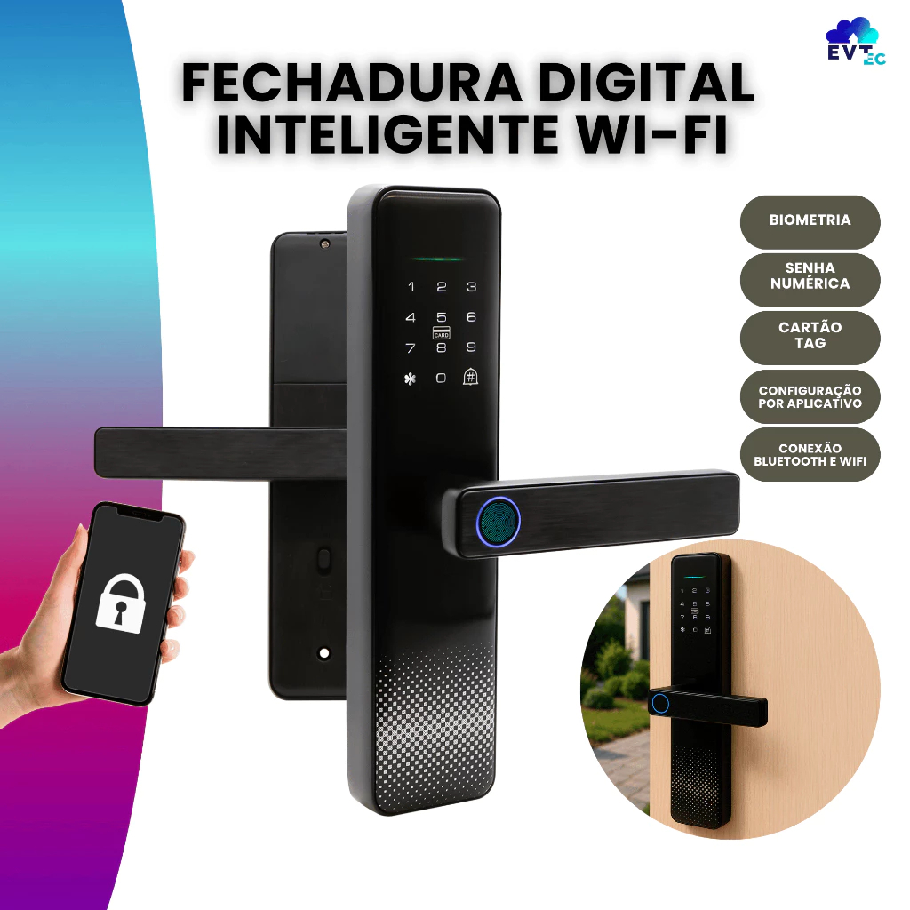 Fechadura eletrônica biométrica com touch screen impressão digital / senha touch / chave / cartã M17