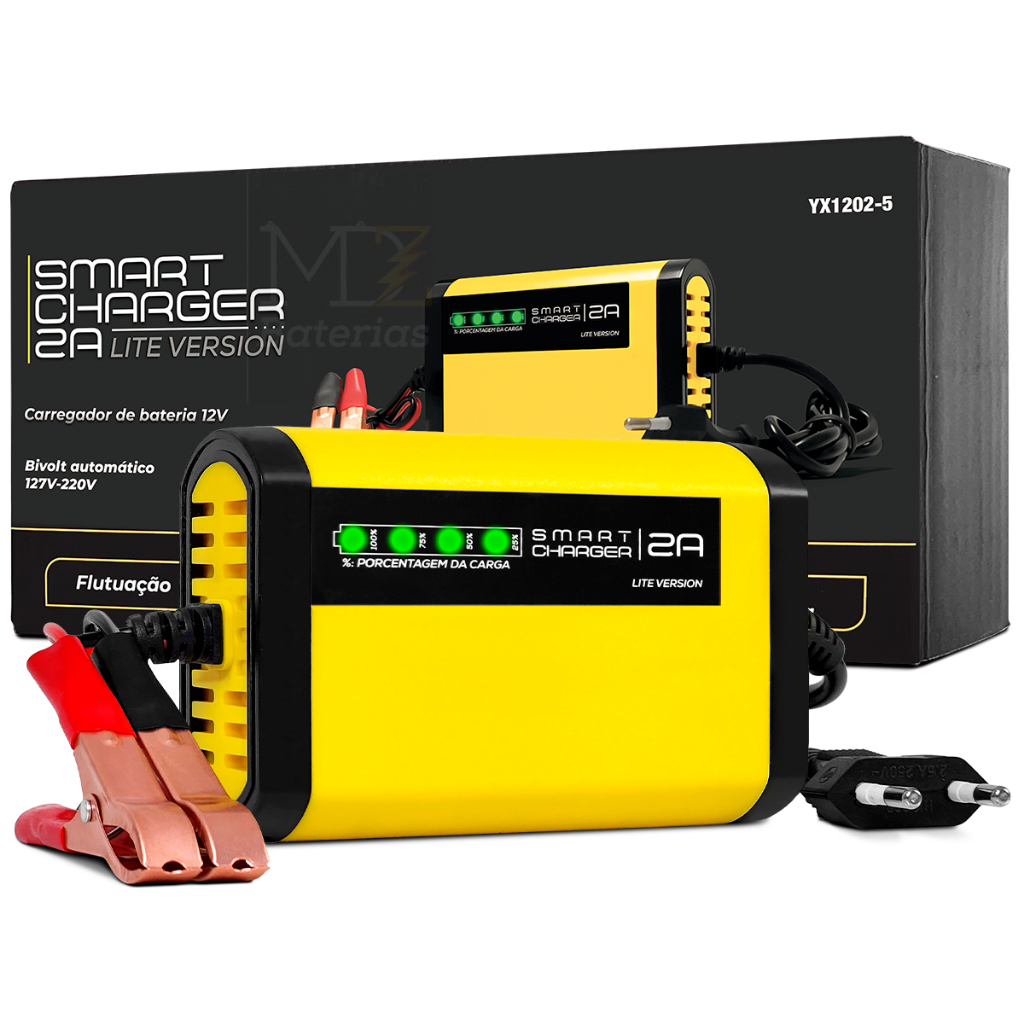 Carregador de Bateria Automotivo Smart Charger 2A Lite Version - Bivolt - 12V  MDZParts