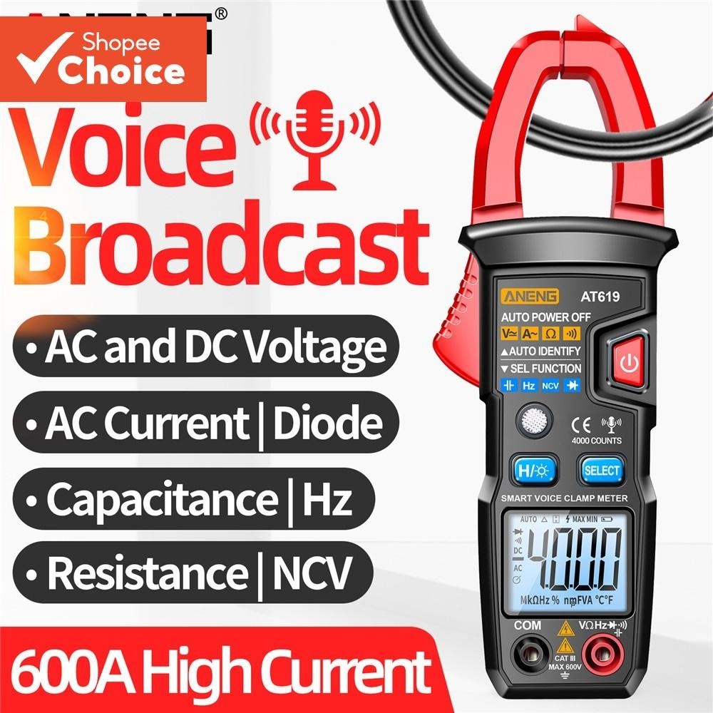 Medidor De Braçadeira Digital Multímetro Voz NCV AC Testador De Tensão De Corrente Para Teste Elétrico Automático AT619