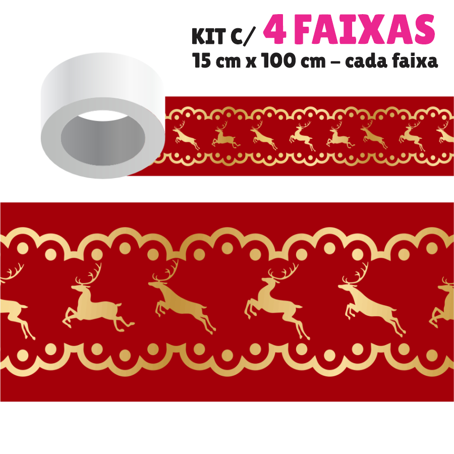 Faixa Adesiva Parede Vitrine Decoração Janela Border Papel de Parede - Vitrine NATAL 018_VERMELHO - Kit c/ 4 Faixas - 4m