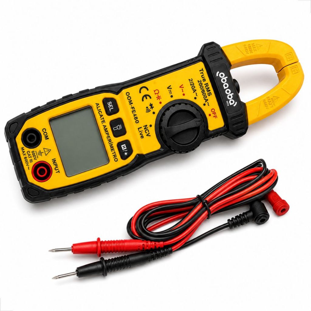Alicate Amperímetro Digital Profissional True RMS 600A CAT III 600V com NCV Auto Range e Lanterna