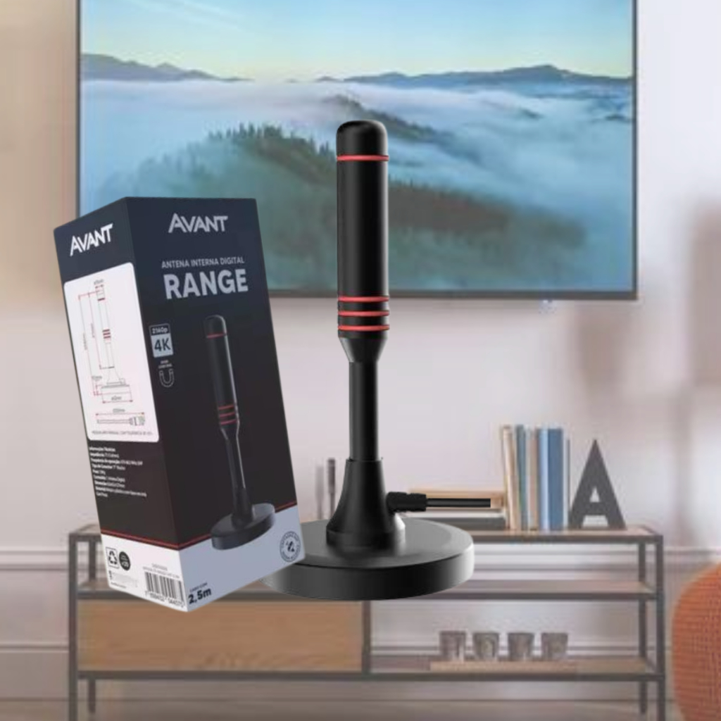 Antena Digital Range Para Tv Televisão Uhf Interna Base Magnetica Cabo 2,5m ou 5m Fácil Instalação