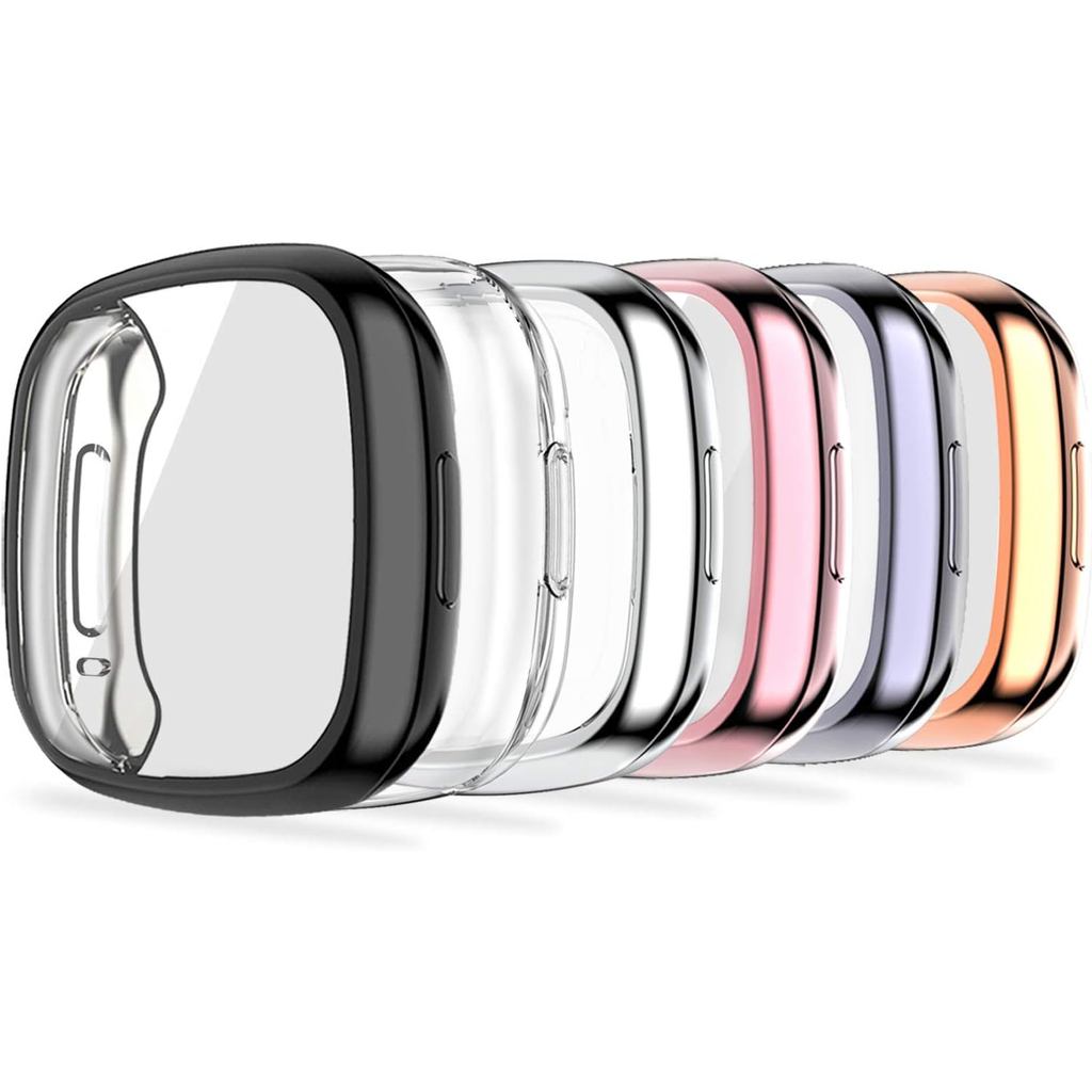 6-Pack Screen Protector Compatible with Fitbit Versa 3/Sense, Soft TPU Plated Case All-Around Protective Full Cover Bump