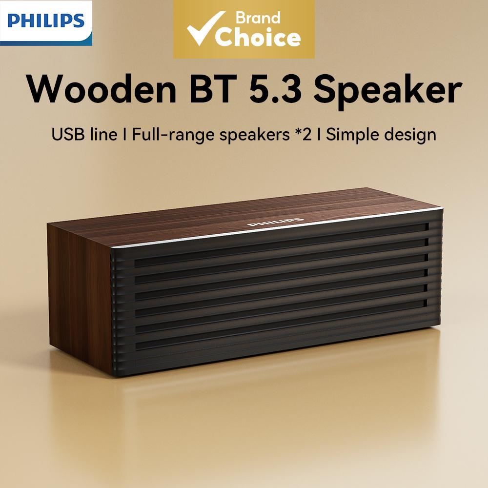 Alto-Falante Bluetooth De Madeira Philips 5.3 Dual 52mm HiFi De Alcance Completo