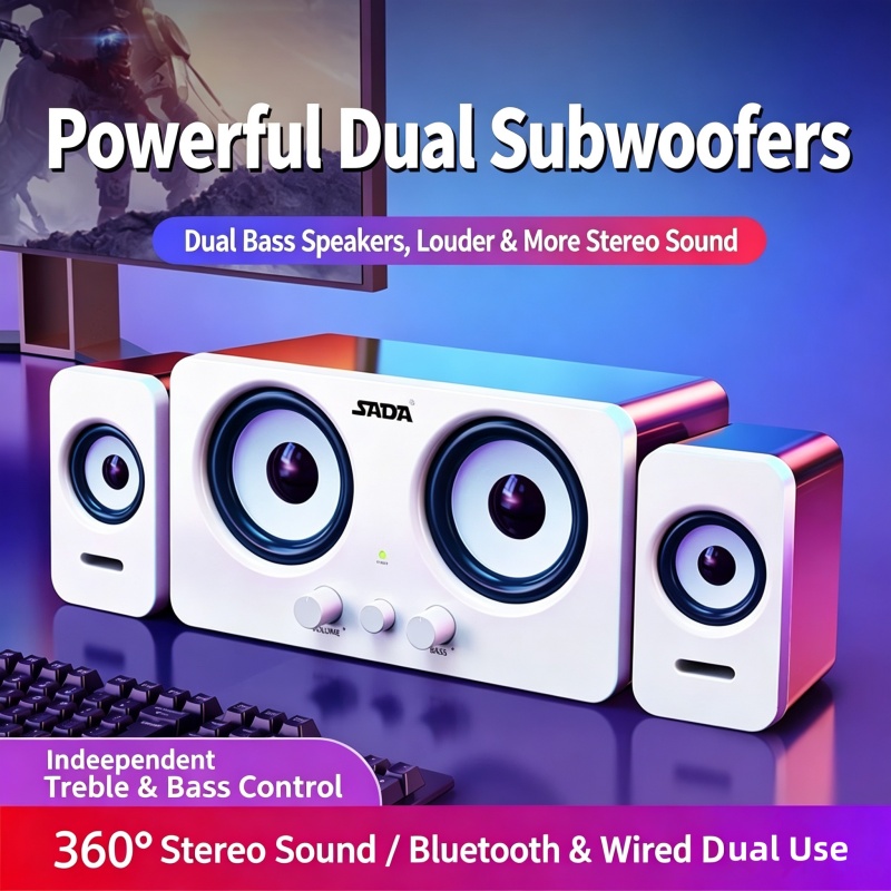 SADA Desktop Bluetooth Speaker Computador Boombox Dual Drivers Subwoofer De Graves Pesados