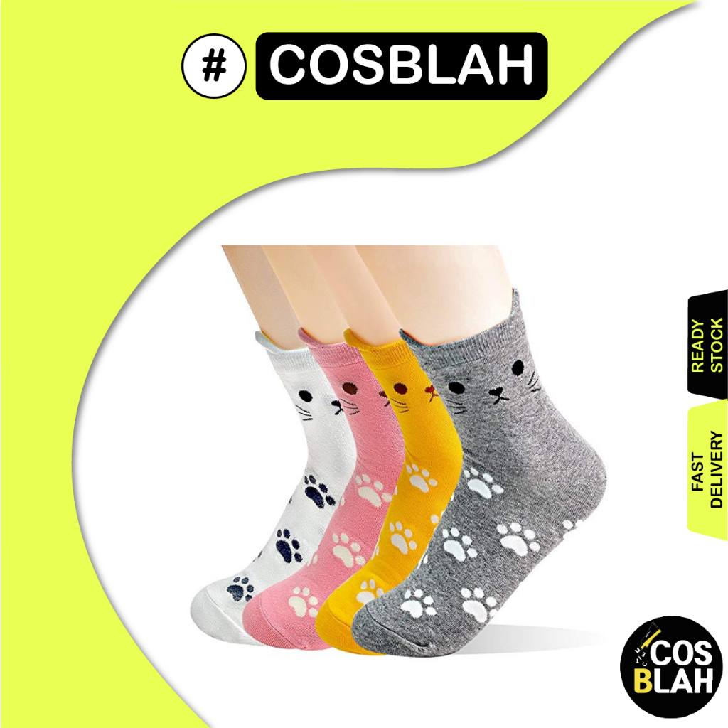 Meias De Design Animal Fofo Kitty Paw Pattern Fashion Socks-4 Cores/Panturrilha Alta/Algodão