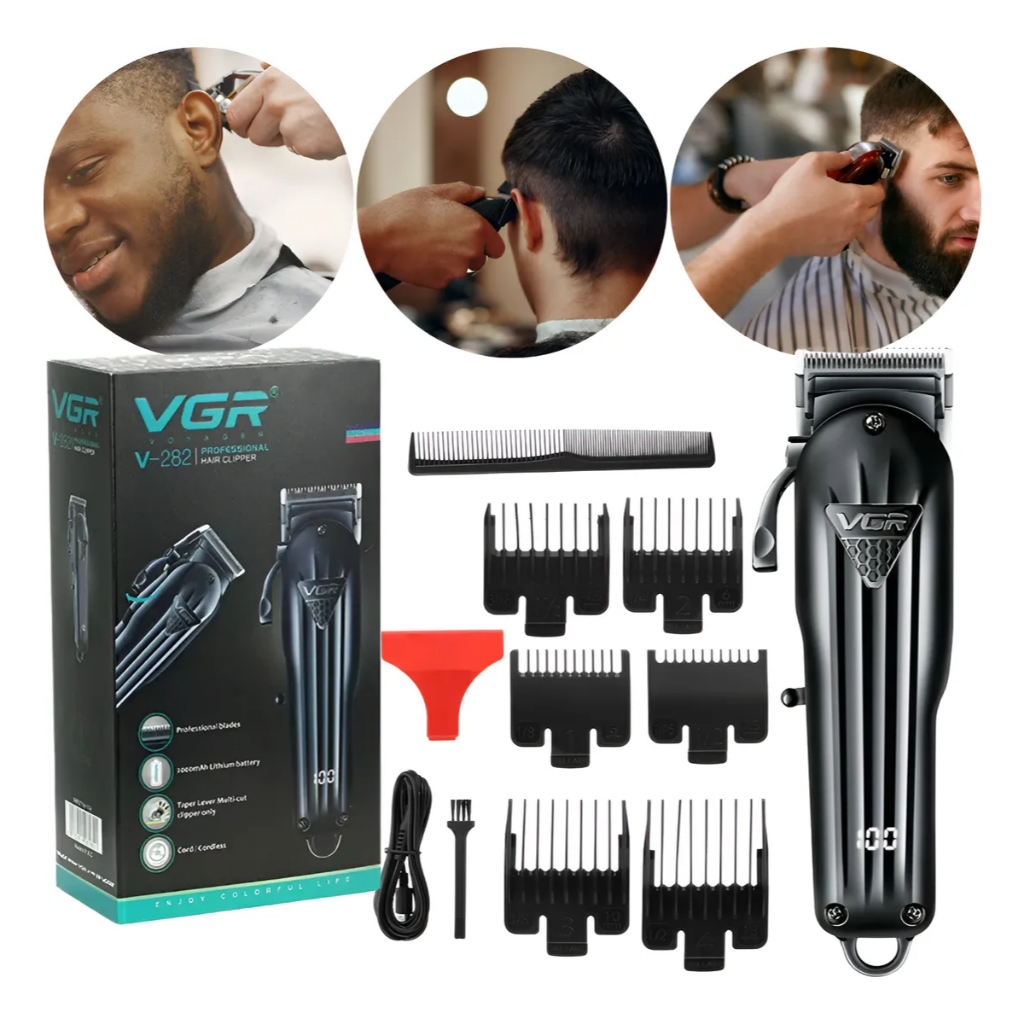 Máquina De Cortar Cabelo Profissional VGR OI VIDA OIV-982 Ecrã Led Lâmina Em T 600mah 350RPM