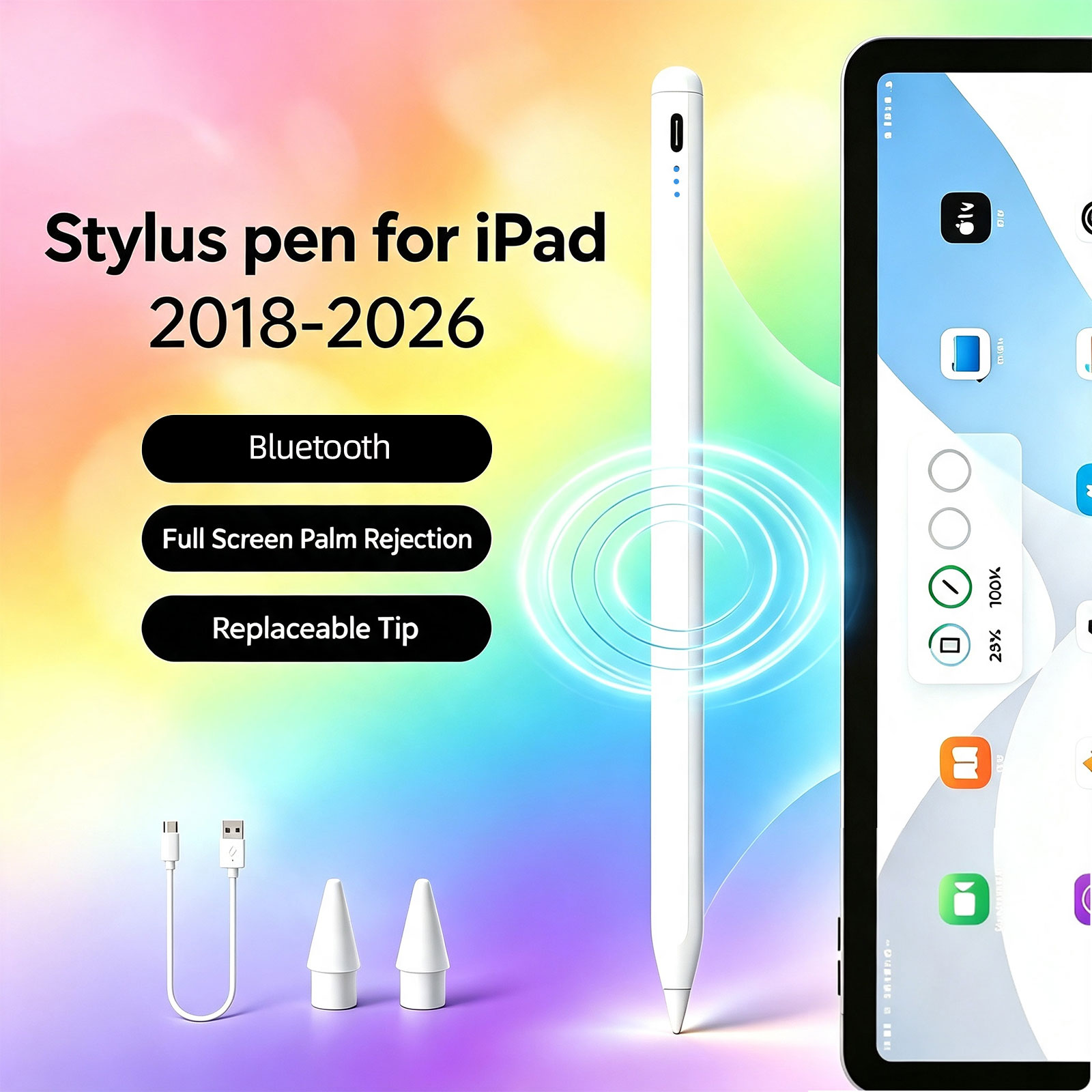 TOILEUM Lápis Stylus com Rejeição de Palma Bluetooth para iPad Air5 Air4 Air3 para iPad 10a/9a/8a/7a/6a Geração para