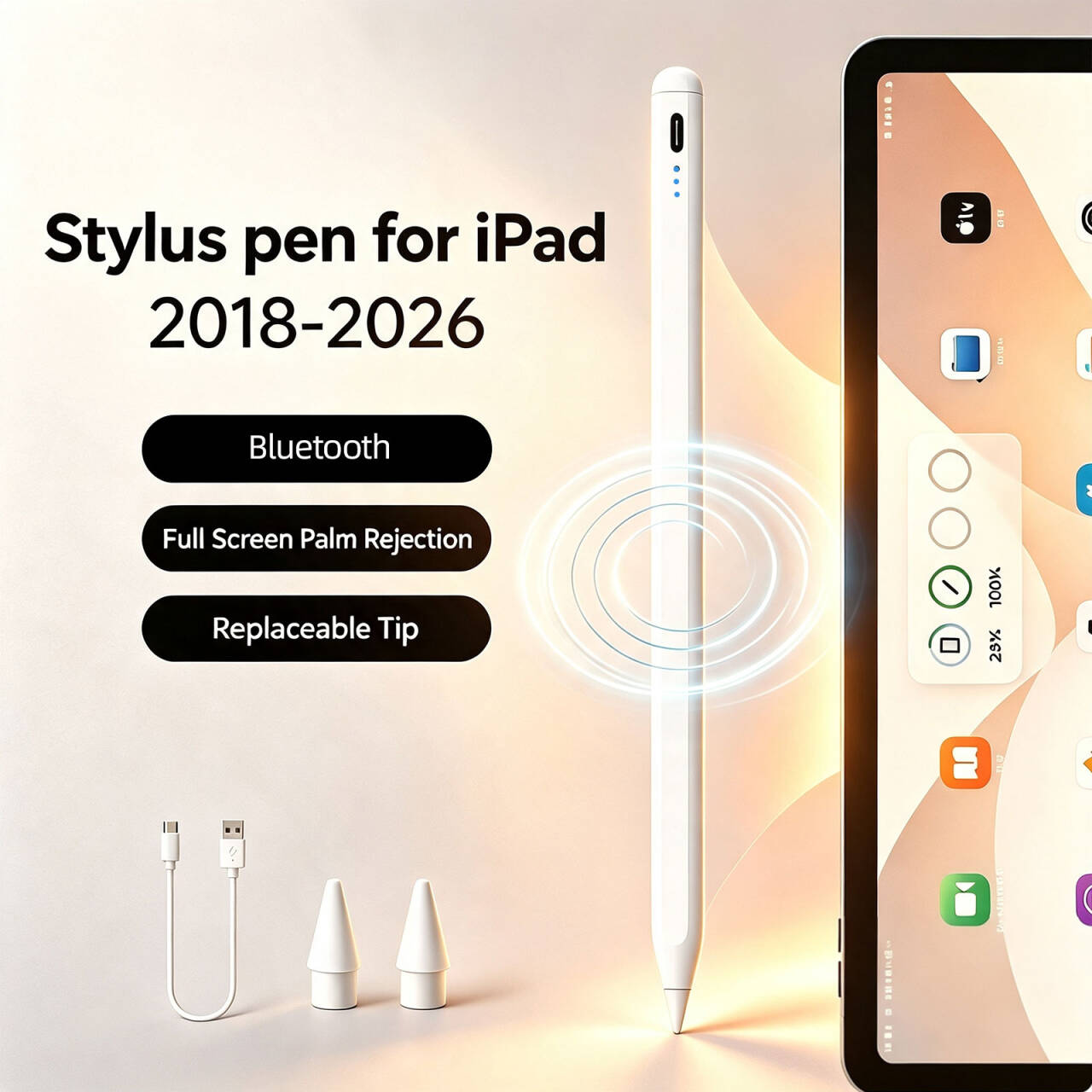 TOILEUM Caneta Touchscreen Stylus com Rejeição de Palma Bluetooth para iPad Air5 Air4 Air3 para iPad 10a/9a/8a/7a/6a