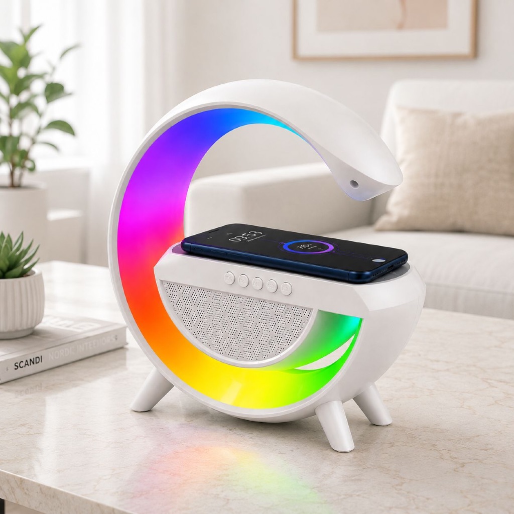 Caixa de Som Bluetooth Relógio Despertador Digital Carregador Wireless LED Rádio FM