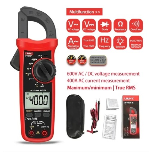 Pinça Amperimétrica Digital UNI-T UT201+ True RMS 400A AC 600V NCV Auto Range