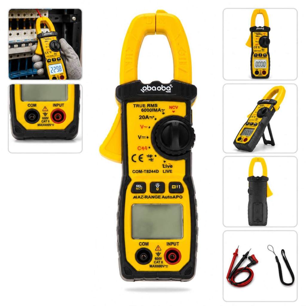 Alicate Amperímetro Digital True RMS NCV Multímetro de Garra 600A CAT III Auto Range Tensão Corrente AC DC com Bolsa