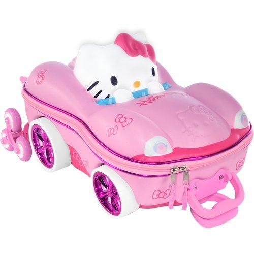 Mochila Escolar Infantil Hello Kitty 3D Rodinhas Resistente Menina Mala Bagagem Mão Puxador Ajustável Resistente Duravel