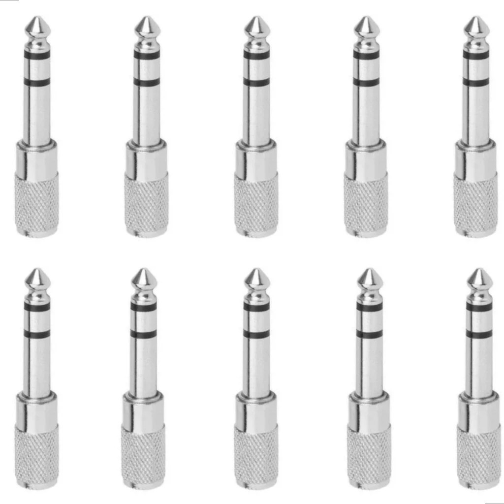 Kit 10 Plug Adaptador P2 Femea X P10 Macho Stereo Metal