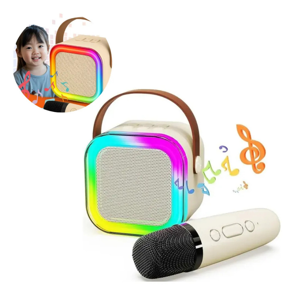 Caixa De Som Karaokê Infantil Bluetooth Microfones Sem Fio
