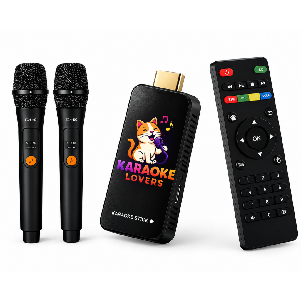 karaokêStickSmartBox com 2 mics 18.000 músicas  com pontuação real e Fila De Espera