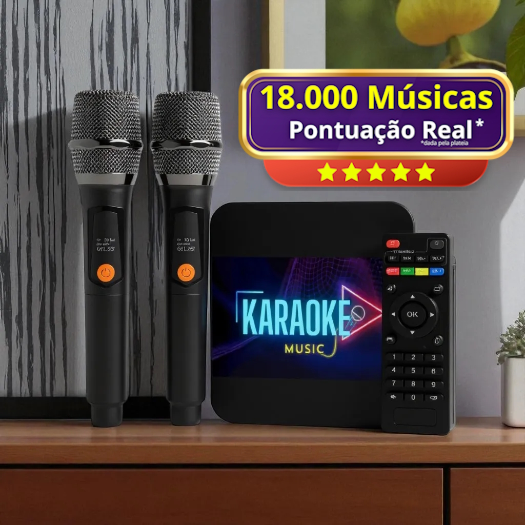Aparelho de Karaoke 18.000 Músicas Videoke + Pontuação Real + Caixa de Som 80w + 2 Microfones s/fio