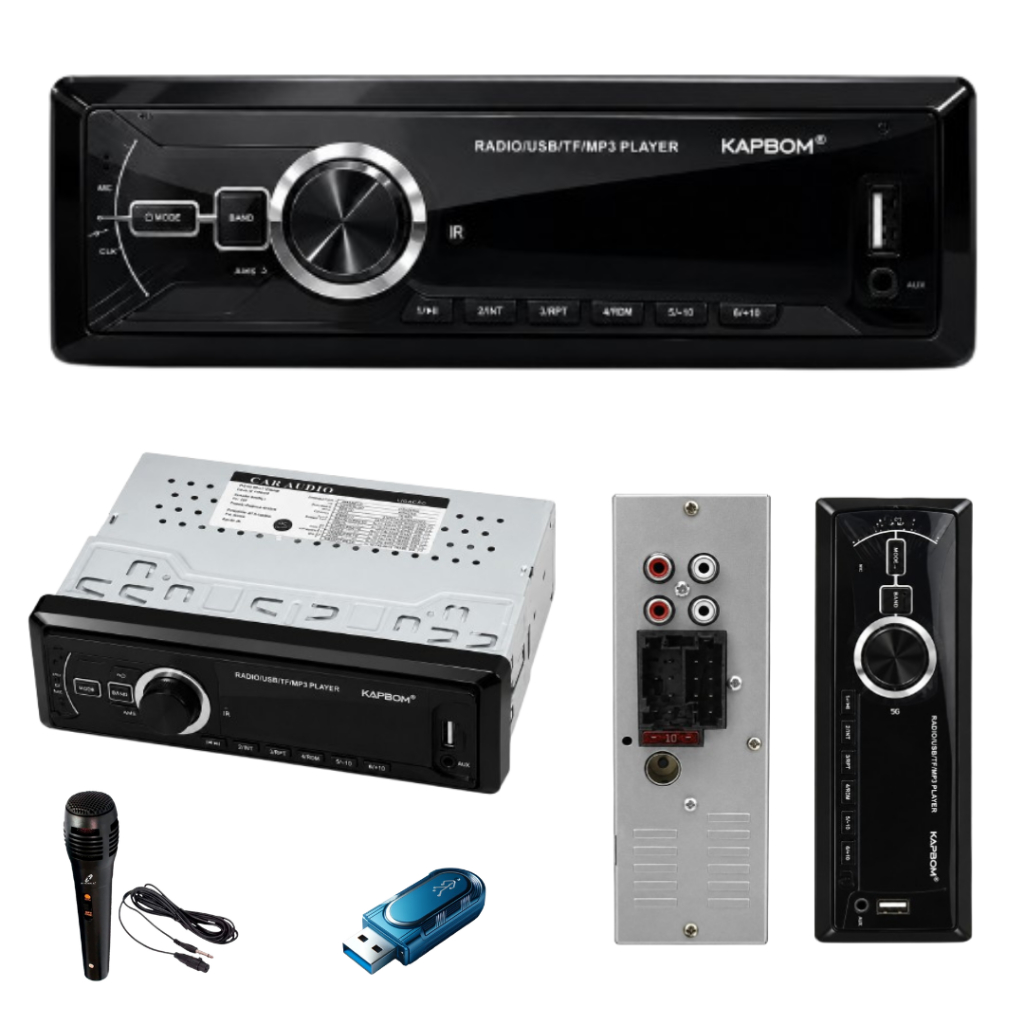 Radio Aparelho Toca MP3 Player Auto Som Automotivo c/ Microfone karaoke Controle Bluetooth Usb RCA FM Potencia Power 2.0