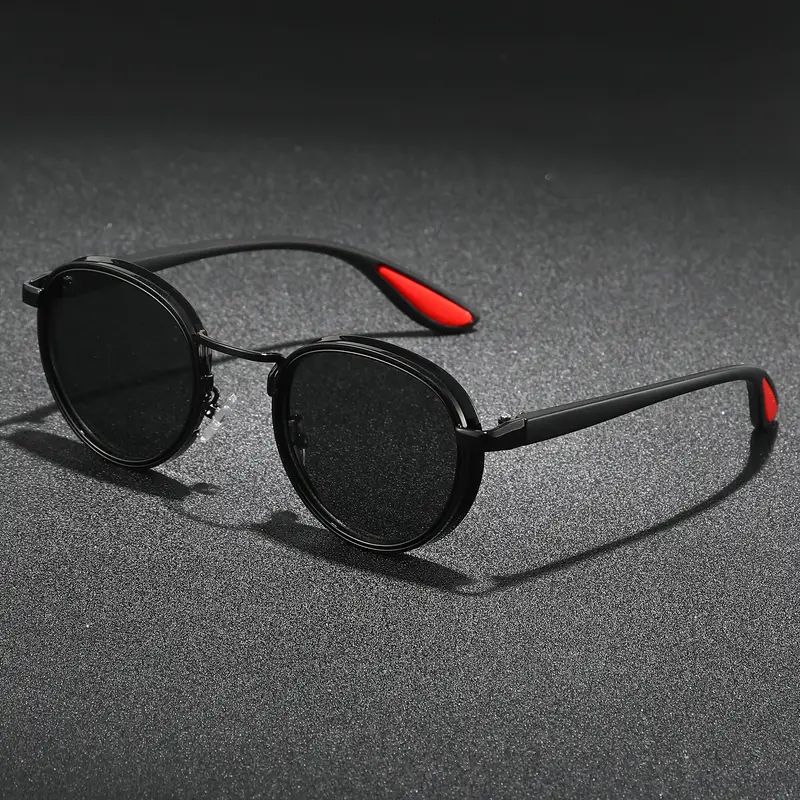 Óculos de sol redondos para mulheres, óculos de metal fashion para homens, óculos retro hip-hop punk.