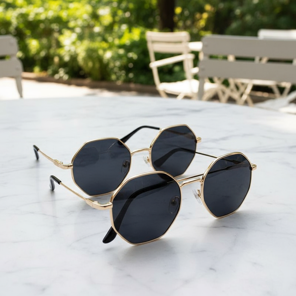 Óculos femininos da moda, kit com 2 com armação rômbica e hexagonal de metal, inspirados no retrô Y2K