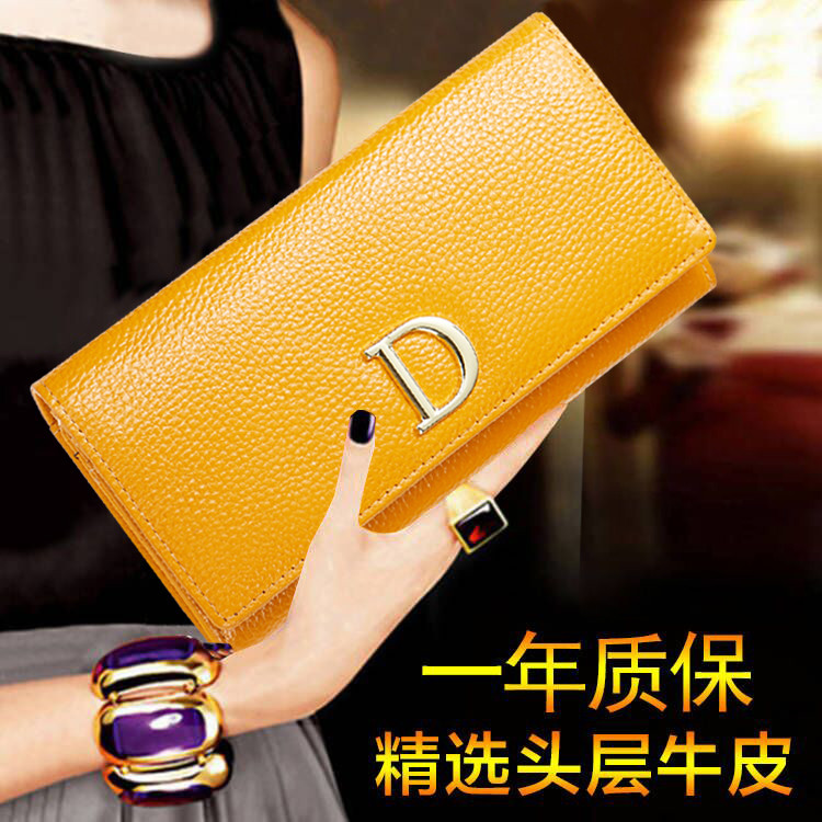 Carteira de couro puro feminina estilo longo 2026 novo estilo requintado High-End estilo zíper couro genuíno carteira Mu