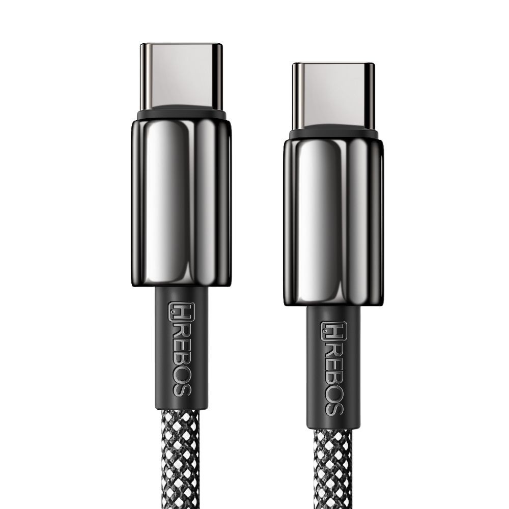 Cabo Hrebos CB-358c Dual USB Tipo-C Reforçado, 3.1A, 2 Metros, Tecido Trançado para iPhone