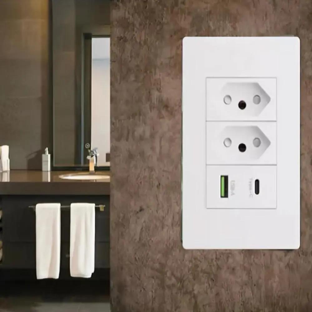 Dual Wall Socket With Usb and Type C Input 5V Bivolt 4/1 Fast Charging Multi Charging