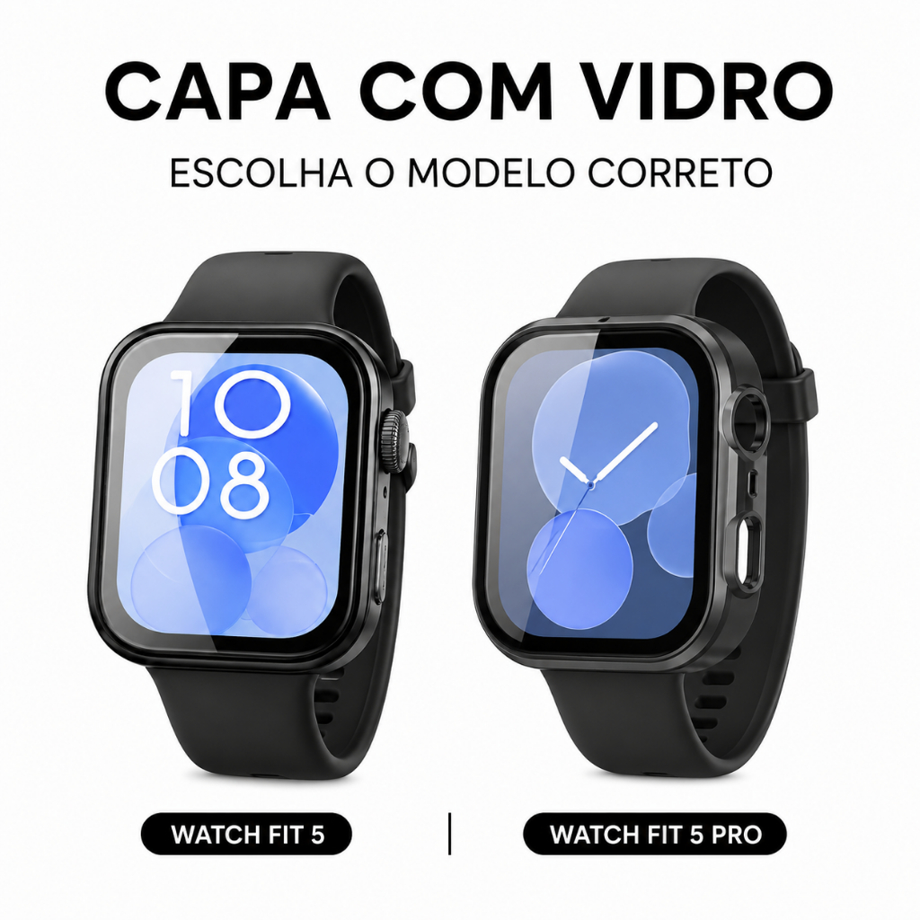 Capa Case com Vidro para Huawei Watch Fit 5 e Fit 5 Pro Proteção de Tela