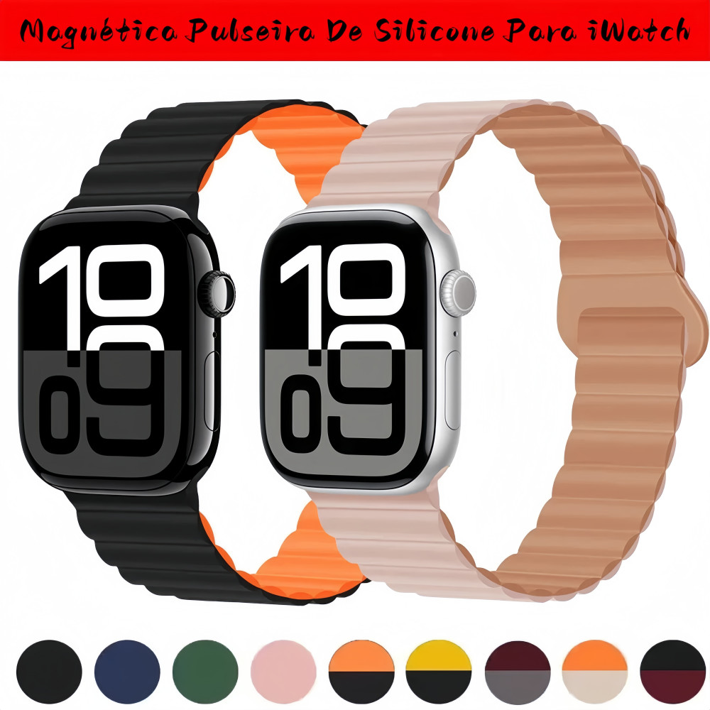 Silicone Magnética Pulseira De Esportes Para Apple Watch 11 10 46mm 42mm 44mm 40mm 38mm 41mm 45mm 49mm Smartwatch Banda