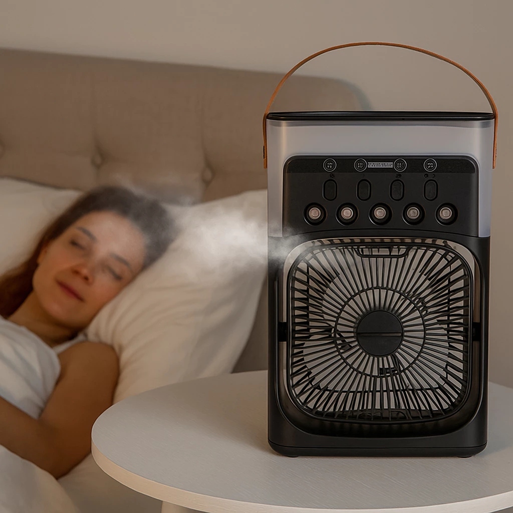 Mini Ar Condicionado Portátil Ventilador Umidificador LED 10W Reservatório Água Gelo