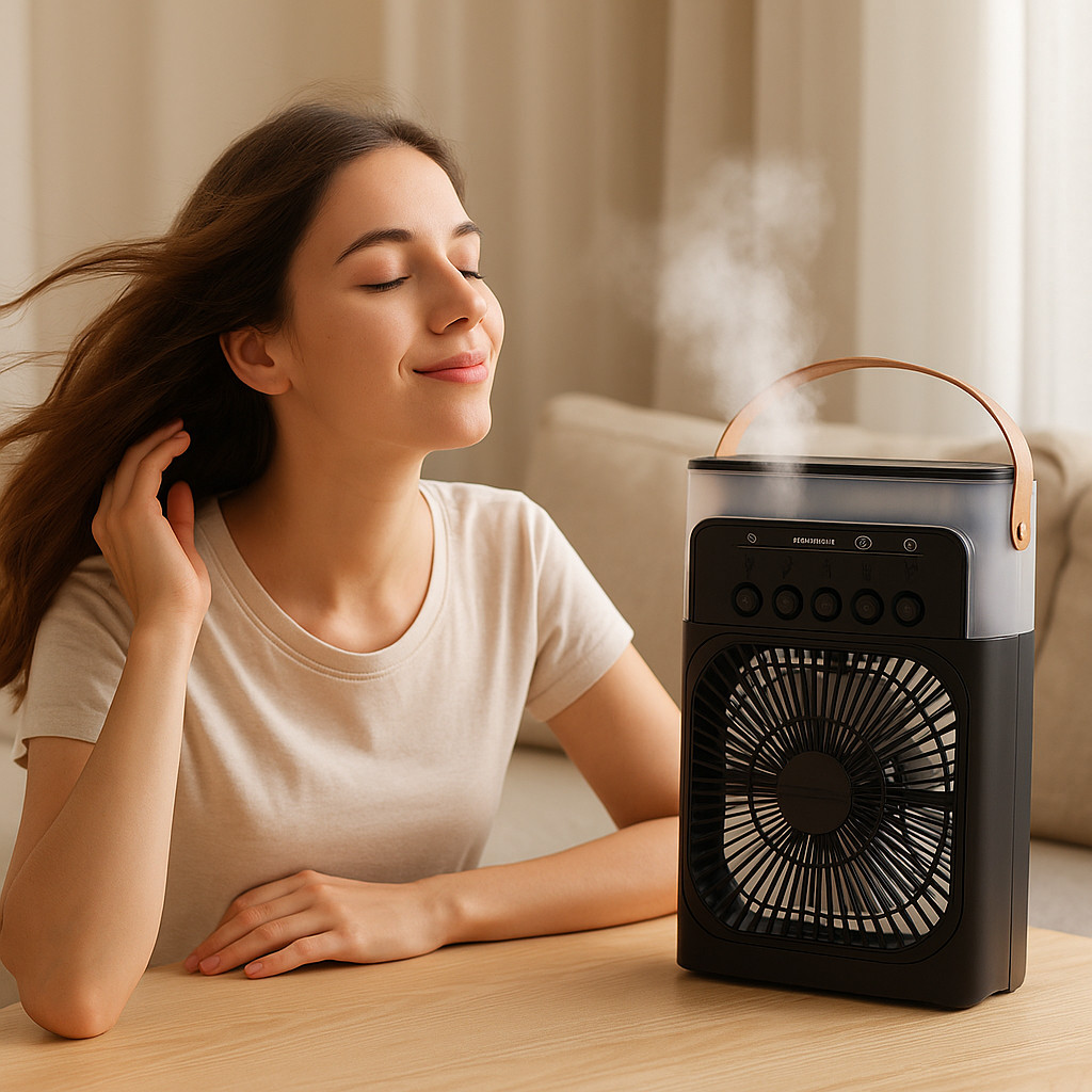 Mini Climatizador e Ventilador Umidificador USB 10W – Portátil com Tanque de 500ml - Preto