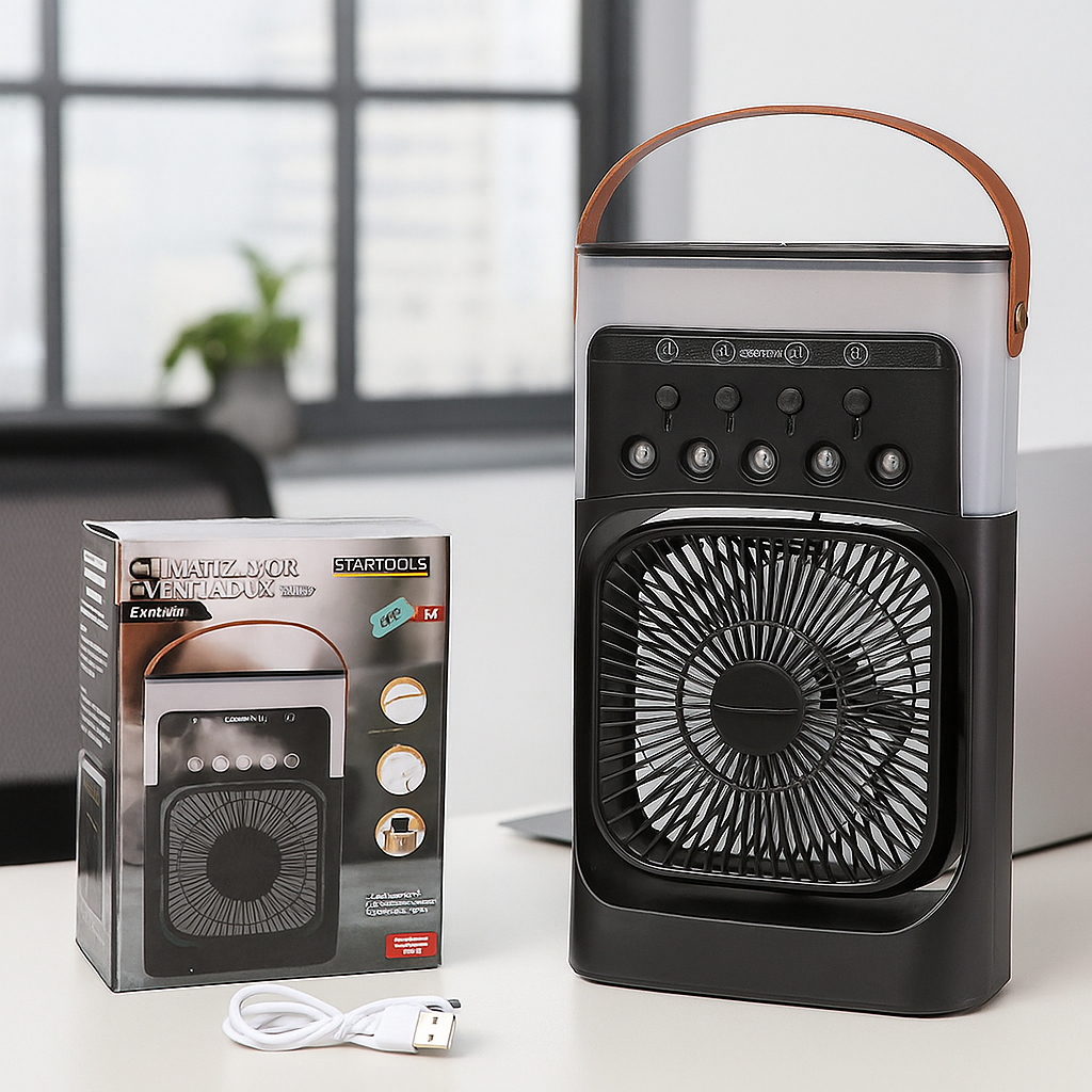 Mini Climatizador e Ventilador Portátil LED 10W Bivolt – Ideal para Mesa e Quarto