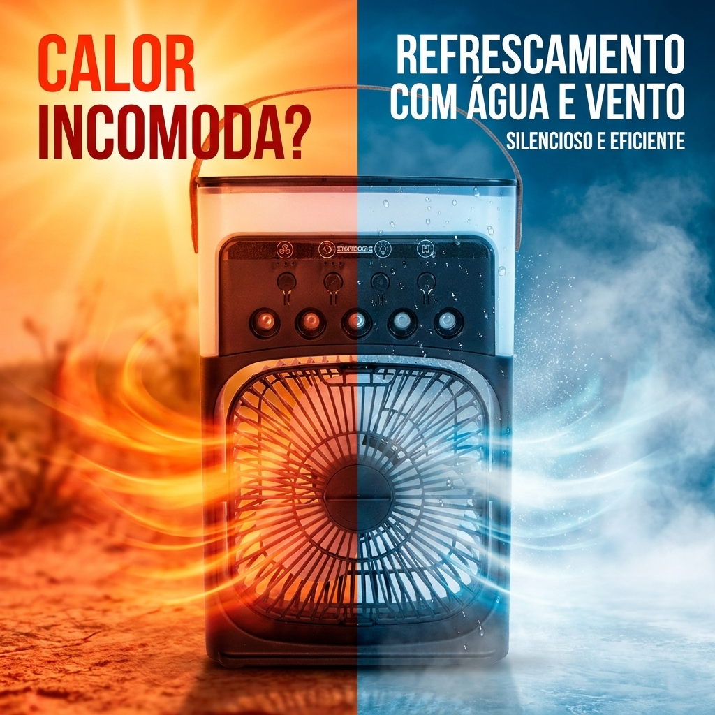 Mini Climatizador de Ar Portátil com LED Ventilador Silencioso 3 Velocidades 10W Bivolt USB
