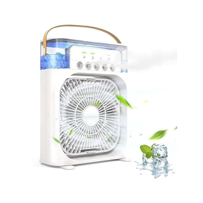 Ventilador Branco LED 07 Cores e USB Mini Climatizador Portátil 10W Umidificador 600ml e Velocidade Ajustável