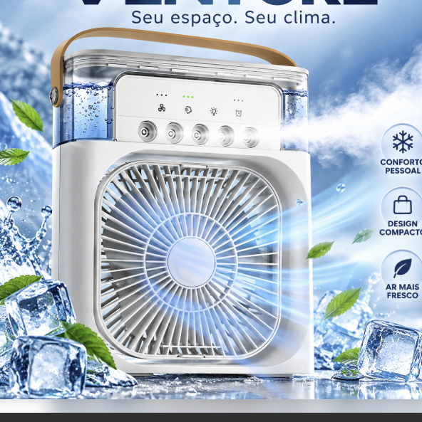 Ventilador Climatizador Portátil Venturé™ USB Type-C 10W 400ml Umidificador Mini Ar Refrescante
