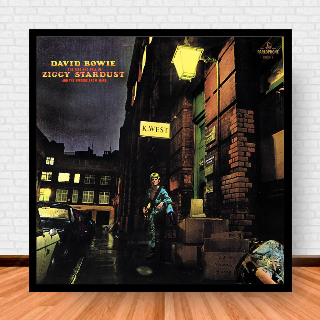 Quadro Decorativo Placa Música Álbuns David Bowie Rock com Moldura