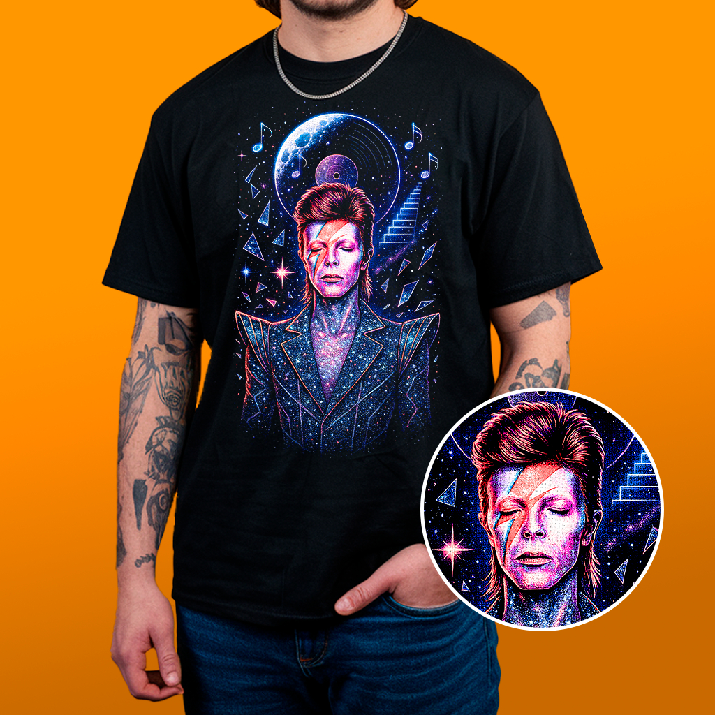 Camiseta David Bowie- Estampa Reticulada Algodão 30.1