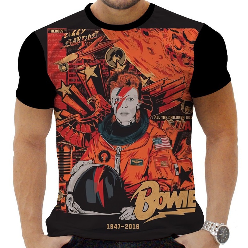 Camiseta Camisa Personalizada Rock David Bowie Glan 8_x000D_