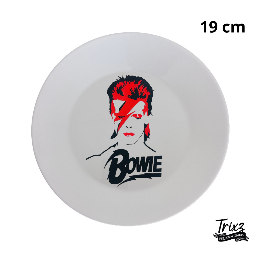 Prato de Vidro Branco Personalizado 19cm Ozzy, Tupac, Bowie, Elvis, Bob Marley, Michael Jackson DECORATIVO