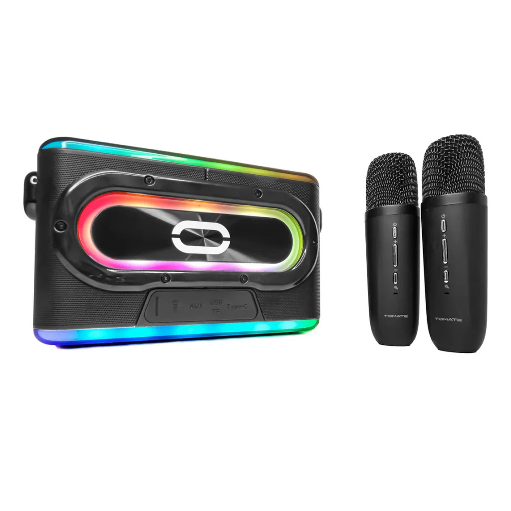 Caixa De Som Tomate 80W Power-Ful Speak Sound True Wireless Stereo Com 2 Microfones Sim Fio