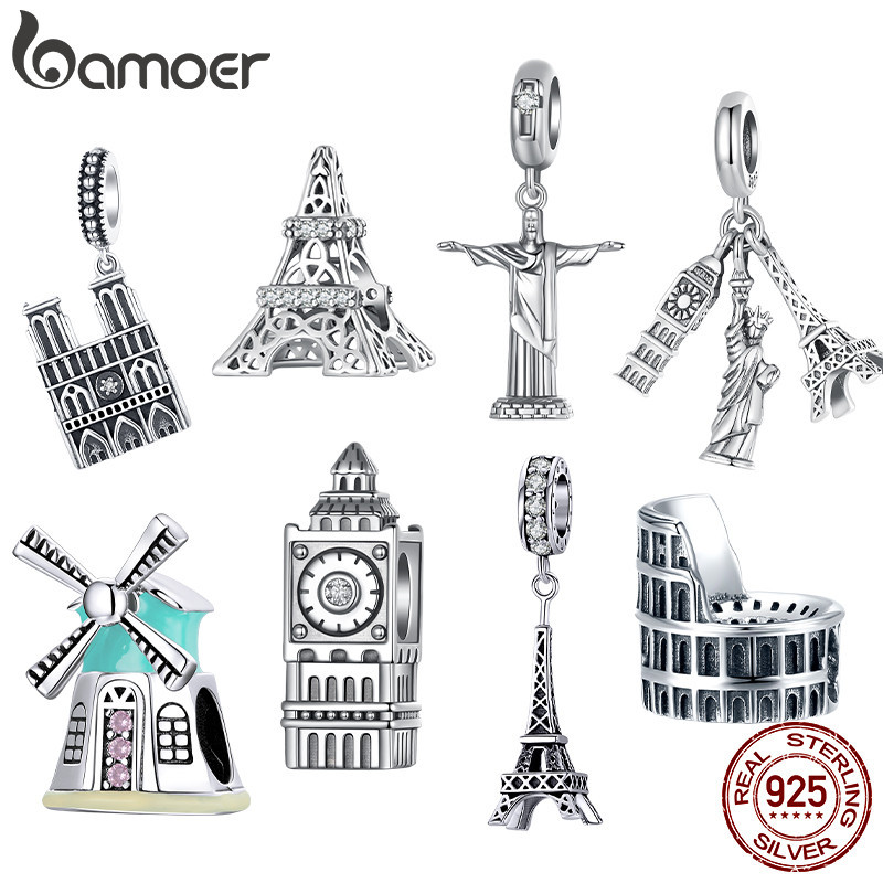 Bamoer 925 Sterling Sliver Charme Arquitetura Pyramid Pendant Série De Acessórios Para Pulseira