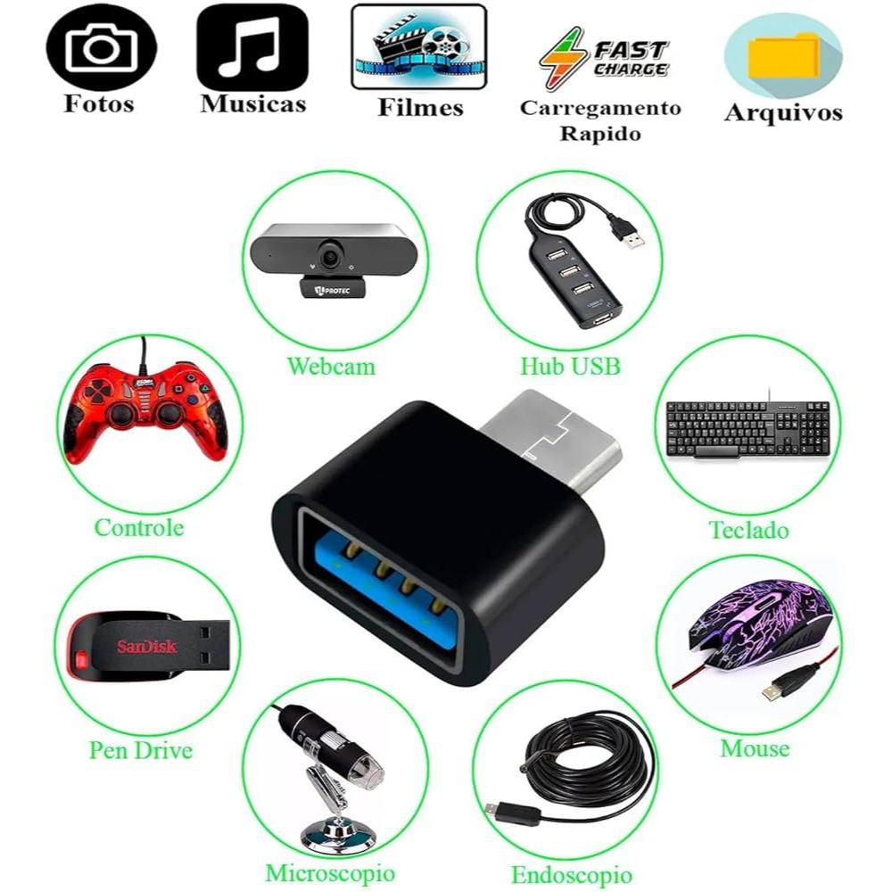 Adaptador OTG Premium USB 3.0 Plug Fêmea P/ USB C Macho Tipo C Transferência 5gbps Dados Carregamento Celular Tablet Not