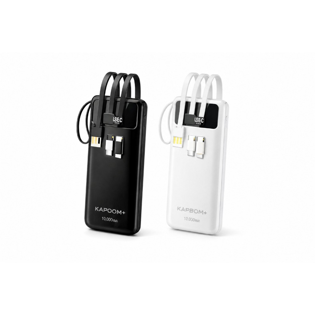 Power Bank kapbom 10000mAh com Cabos Integrados + Display LED – Carregador Portátil Universal