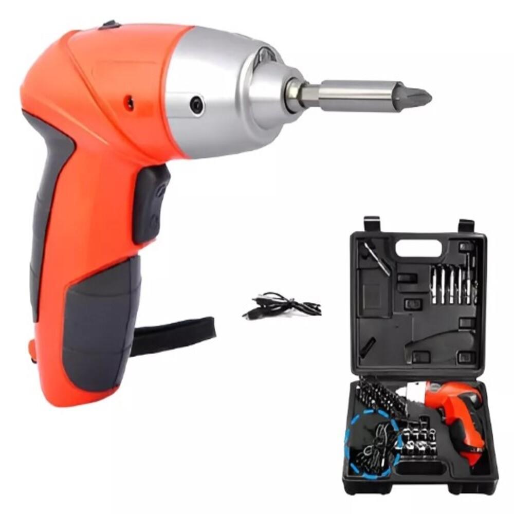 Parafusadeira Elétrica 4,8V Power Tools com LED, Display Luminoso e Bateria Recarregável e 45 Acessórios