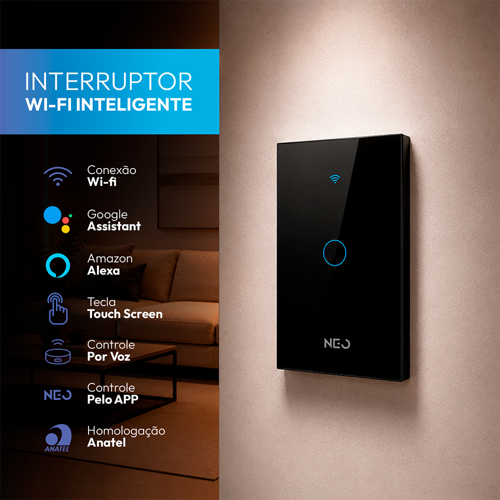 Interruptor Inteligente Touch WiFi Preto Avant Neo