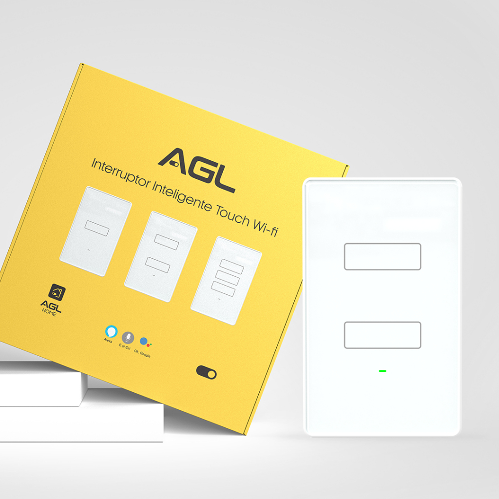 Interruptor Touch Wifi Casa smart 2 Teclas Alexa branco Agl