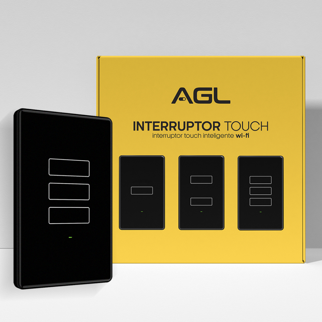 Interruptor Touch Wifi Casa smart 3 Teclas Alexa preto AGL