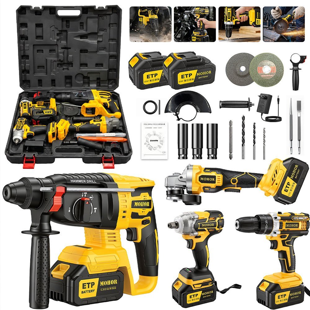 4in1 Tool Kit Hammer Drill Grinder Sander Screwdriver Impact Wrench 48v Battery
