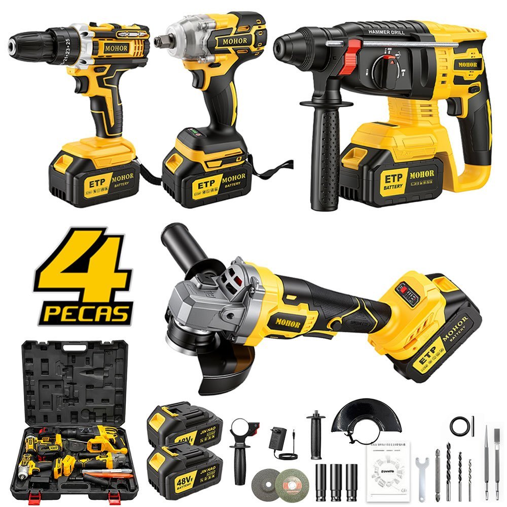 4in1 Tool Kit Hammer Drill Grinder Sander Screwdriver Impact Wrench 48v Battery