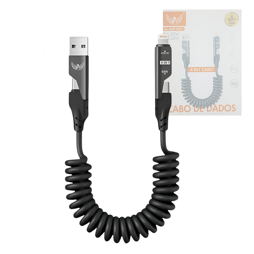 Cabo de dados 4 em 1 (USB/2x TPC/Lightning) PD 27W / 65W / 1.5 metros Altomex AL-469-4IN1